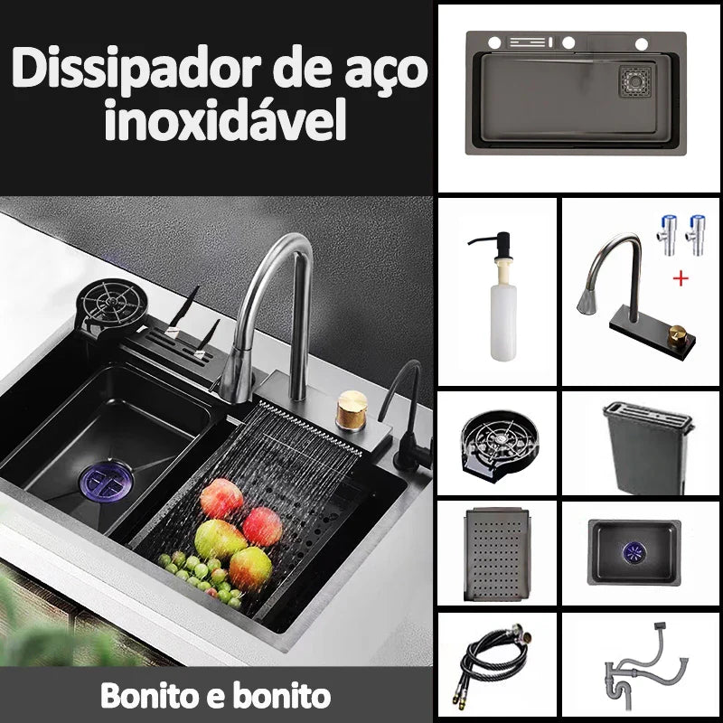 Cuba Aço Inox Escovado - Pia Gourmet Completo