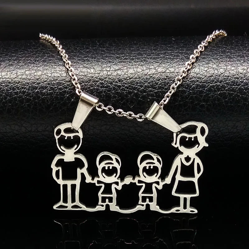 Stainless Steel Necklace Mama Family Necklaces Silver Color Love Boy Girl Pendant Jewelry Women Christmas Gift 355