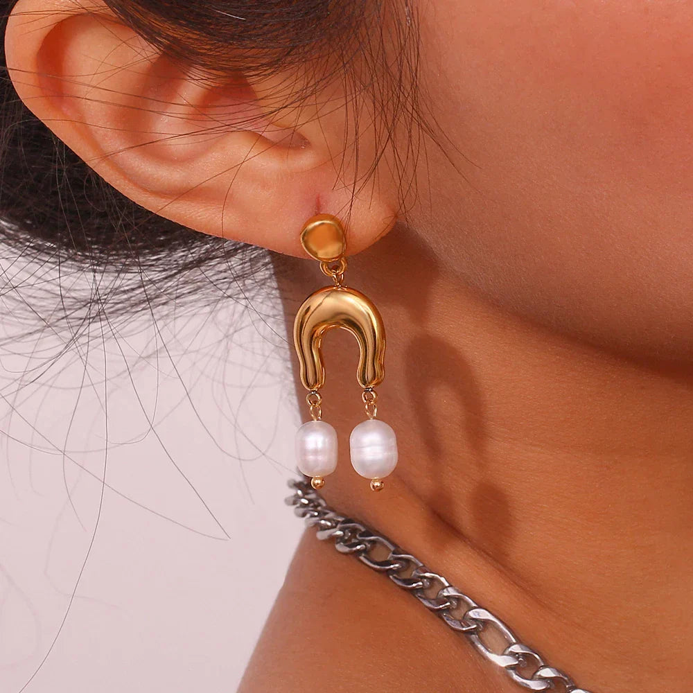 Brincos Boho de Pérola e Zircônia Banhados a Ouro
