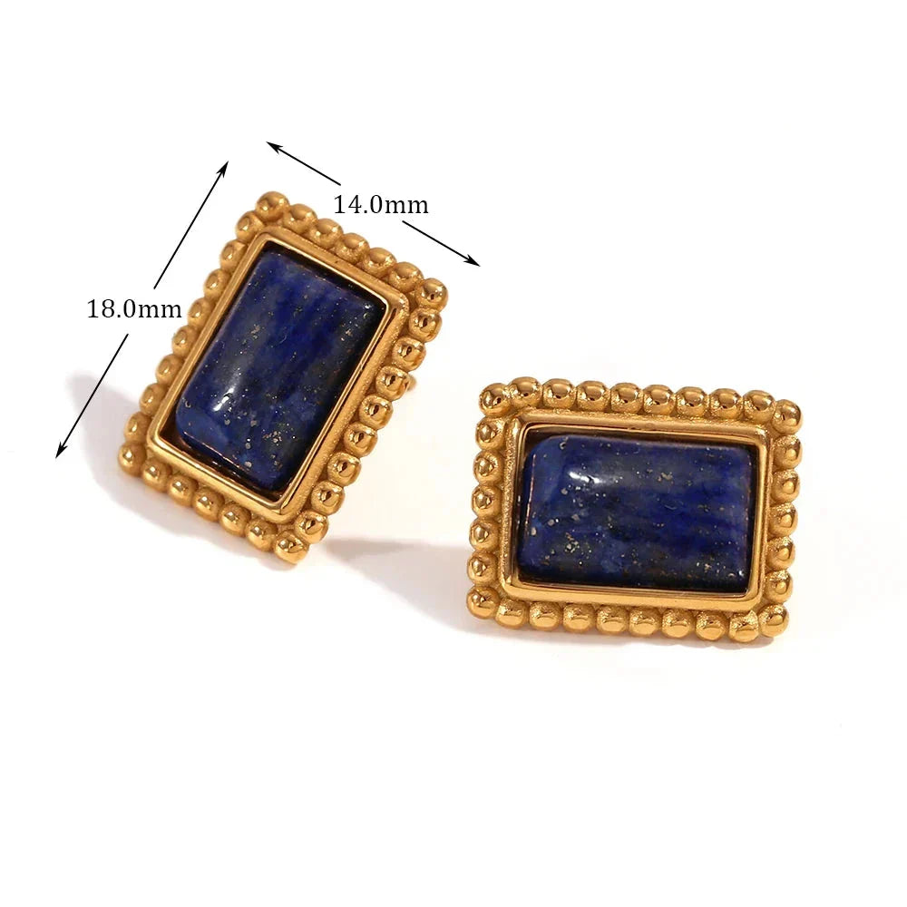 Brinco Retangular de Amazonita Banhado a Ouro