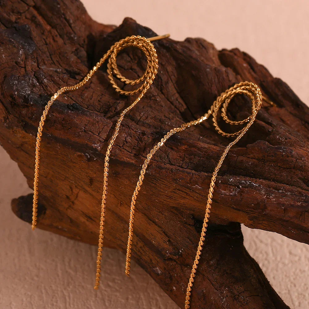 Brincos Longos de Borla com Zircônia Banhados a Ouro
