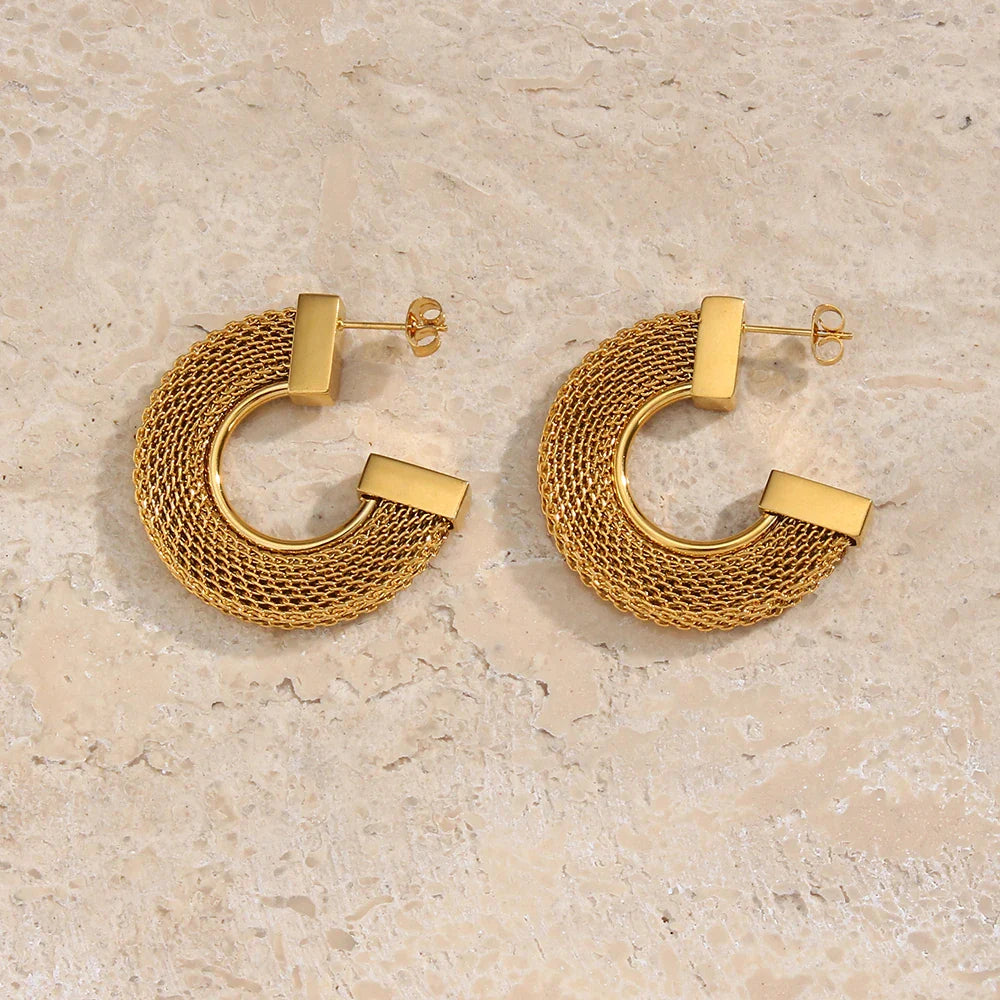 Brincos de Argola Trançados Banhados a Ouro 18K - Burnett's
