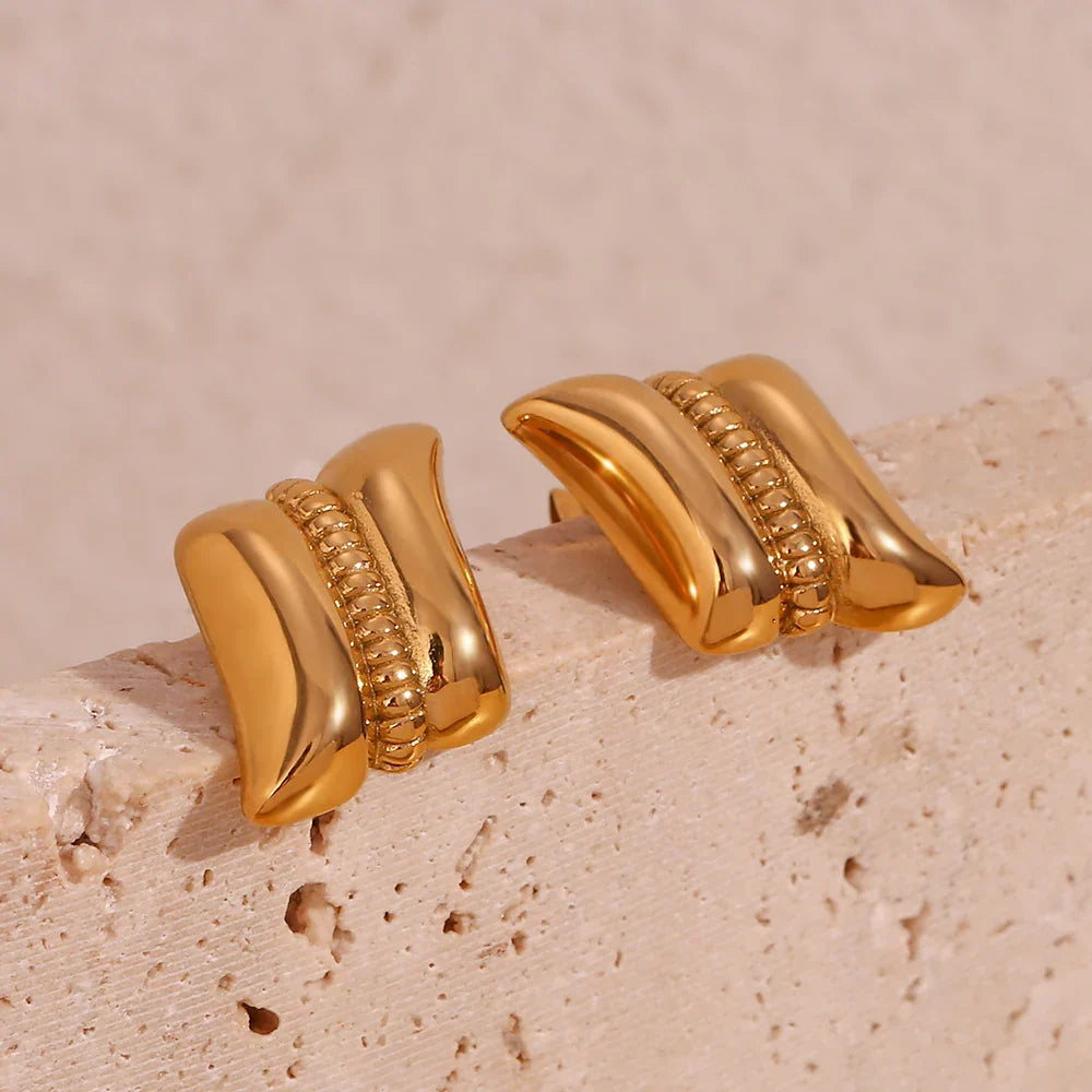Brincos Geométricos de Aço Inoxidável Banhados a Ouro