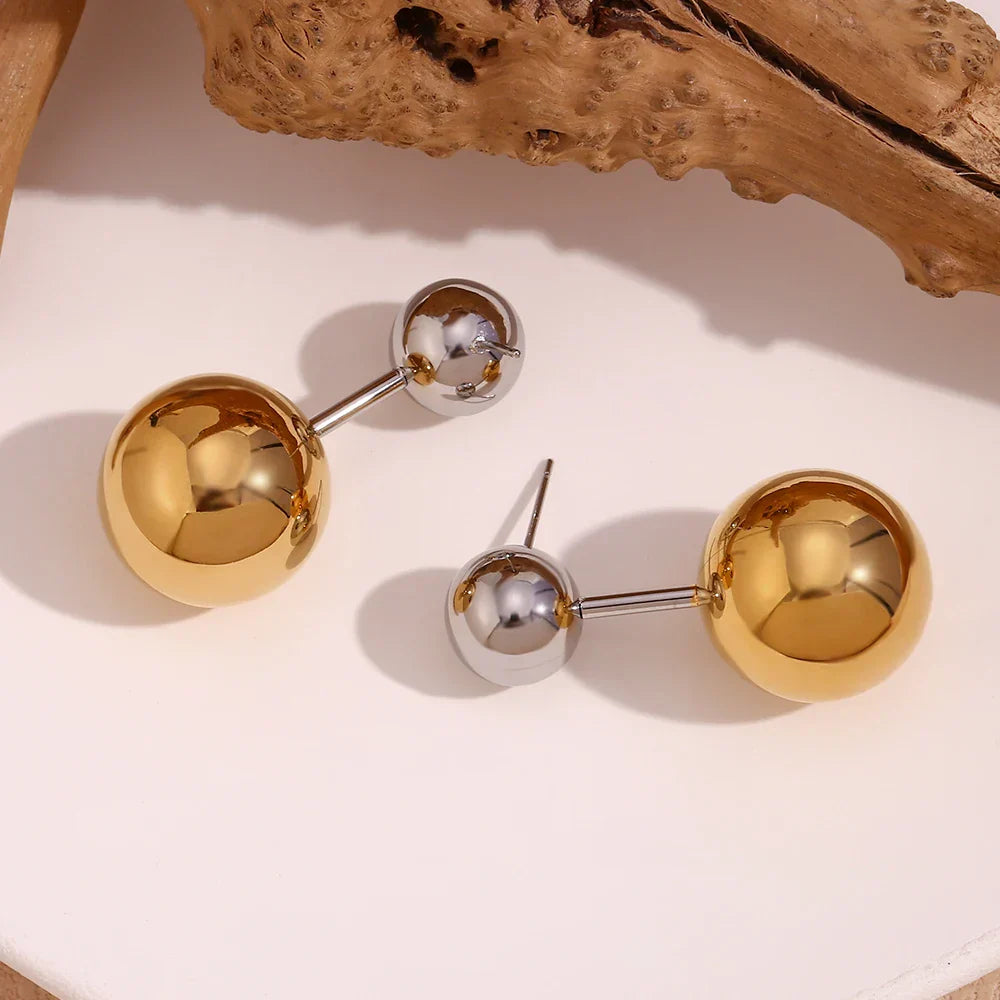 Brincos de Esfera Dupla Banhados a Ouro 18K