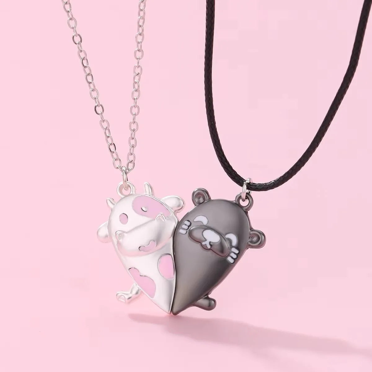 Cute Animal Magnet Necklaces for Women Girls Kawaii Best Friends Cat Rabbit Animal Pendant Chain BFF Friendship Jewelry Gifts