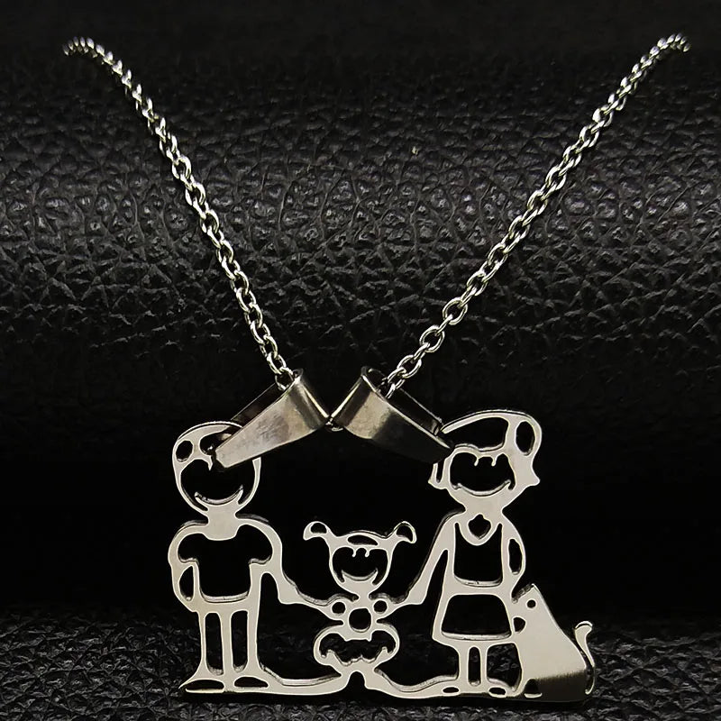 Stainless Steel Necklace Mama Family Necklaces Silver Color Love Boy Girl Pendant Jewelry Women Christmas Gift 355