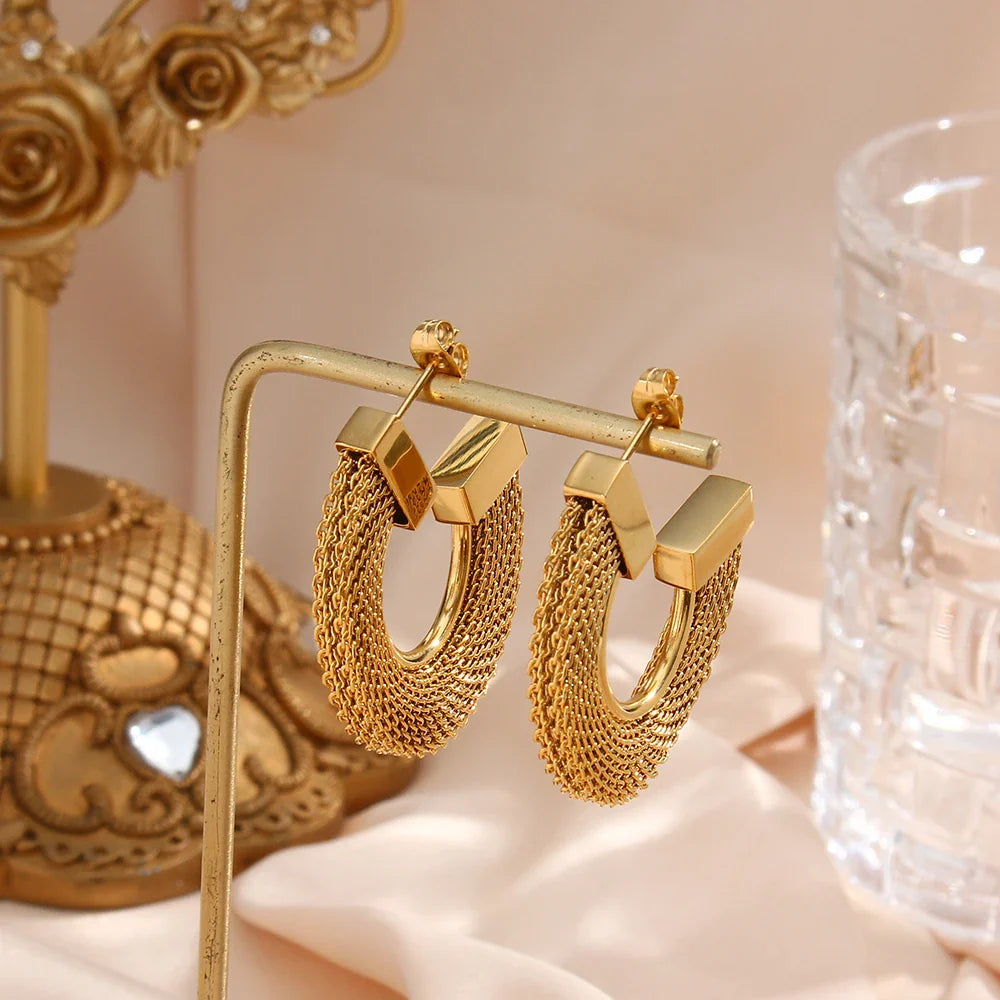 Brincos de Argola Trançados Banhados a Ouro 18K - Burnett's