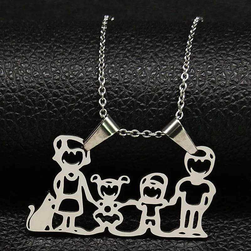 Stainless Steel Necklace Mama Family Necklaces Silver Color Love Boy Girl Pendant Jewelry Women Christmas Gift 355