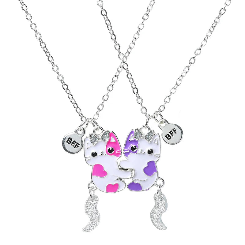 Summer Style 2pcs/set Heart Unicorn Cat Animal Pendant BFF Necklace for 2 Best Friends Girls Friendship Gifts