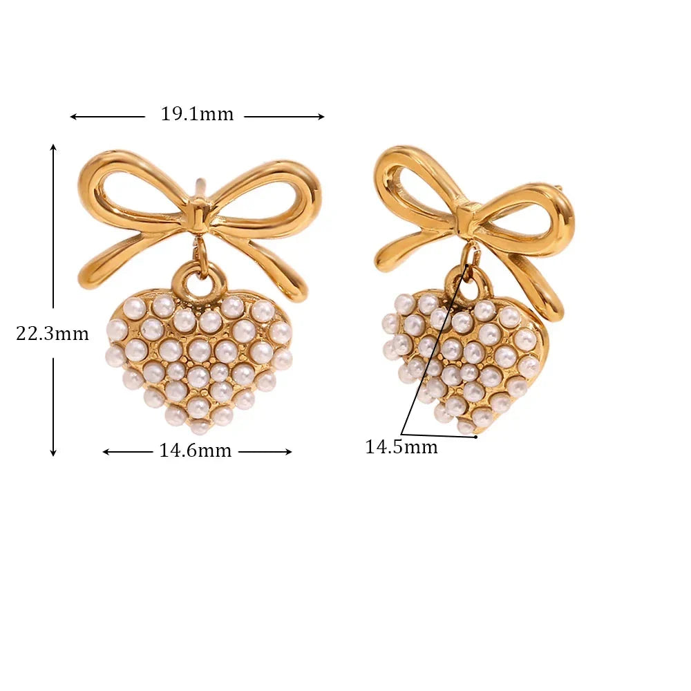 Brincos Elegância Pérola com Laço Dourado