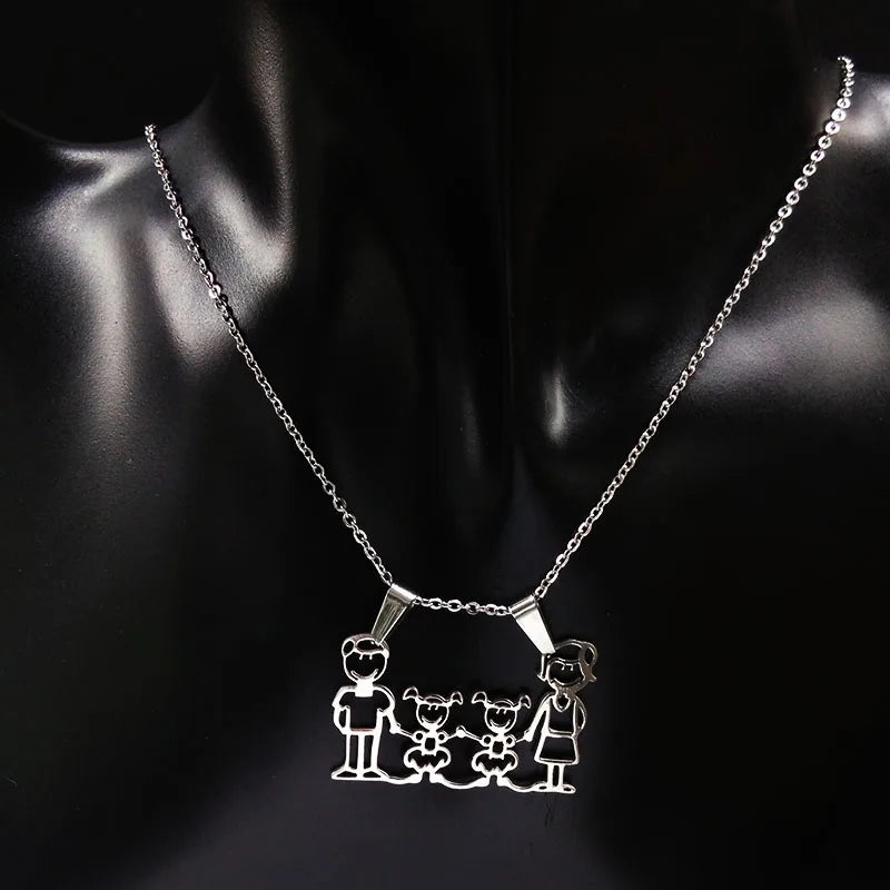 Stainless Steel Necklace Mama Family Necklaces Silver Color Love Boy Girl Pendant Jewelry Women Christmas Gift 355