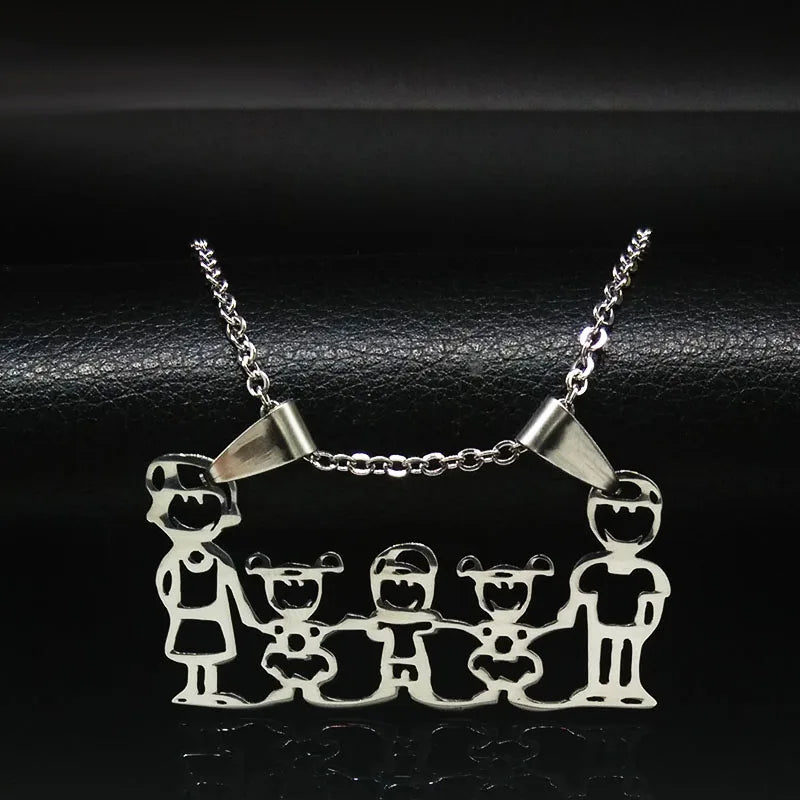 Stainless Steel Necklace Mama Family Necklaces Silver Color Love Boy Girl Pendant Jewelry Women Christmas Gift 355