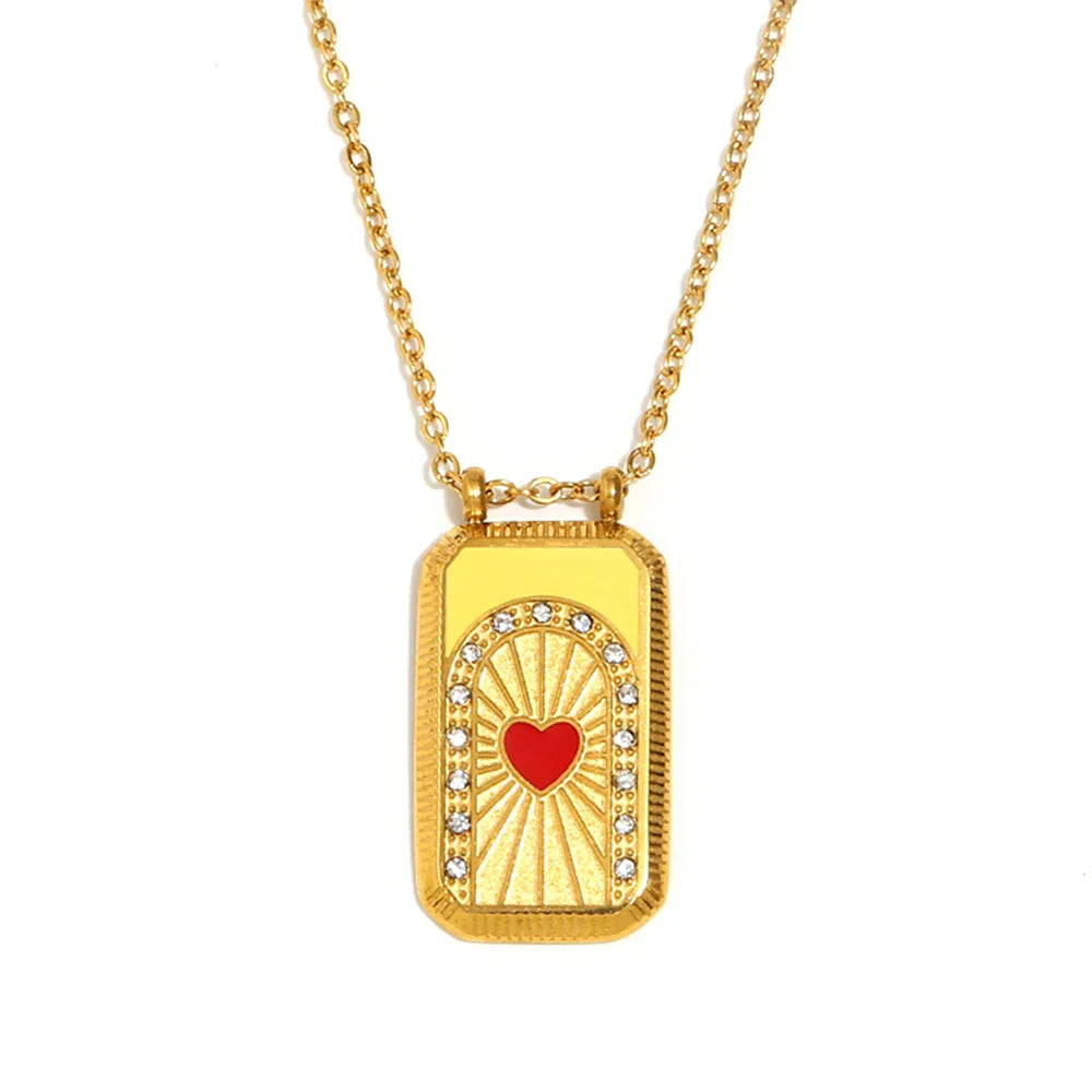 Colar Pingente Tarot Retangular em Aço Inoxidável 18K