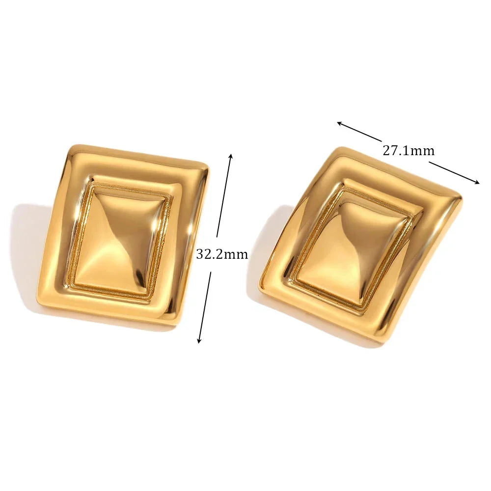 Brincos Geométricos Retangulares Banhados a Ouro