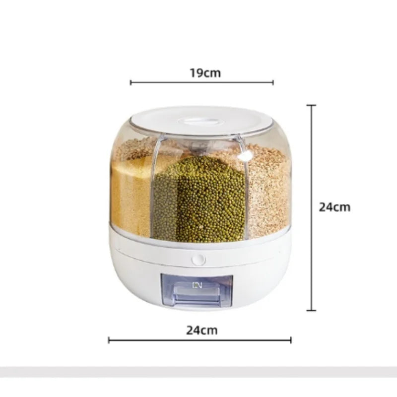 Dispensador de arroz rotativo 360 graus, selado, cereal seco, balde de grãos, à prova de umidade, cozinha, recipiente de armazenamento, caixa de armazenamento