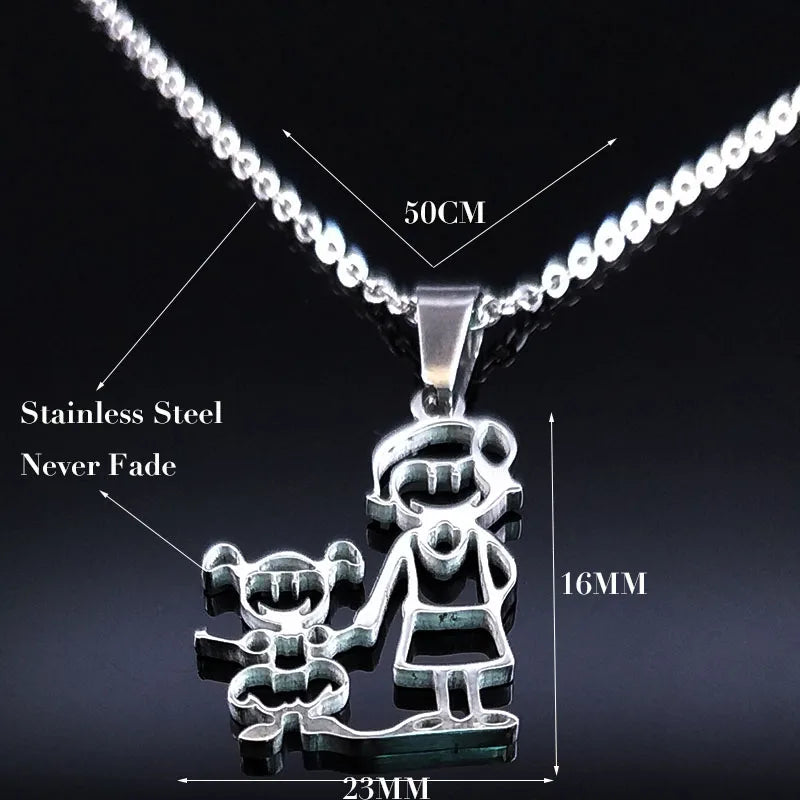 Stainless Steel Necklace Mama Family Necklaces Silver Color Love Boy Girl Pendant Jewelry Women Christmas Gift 355