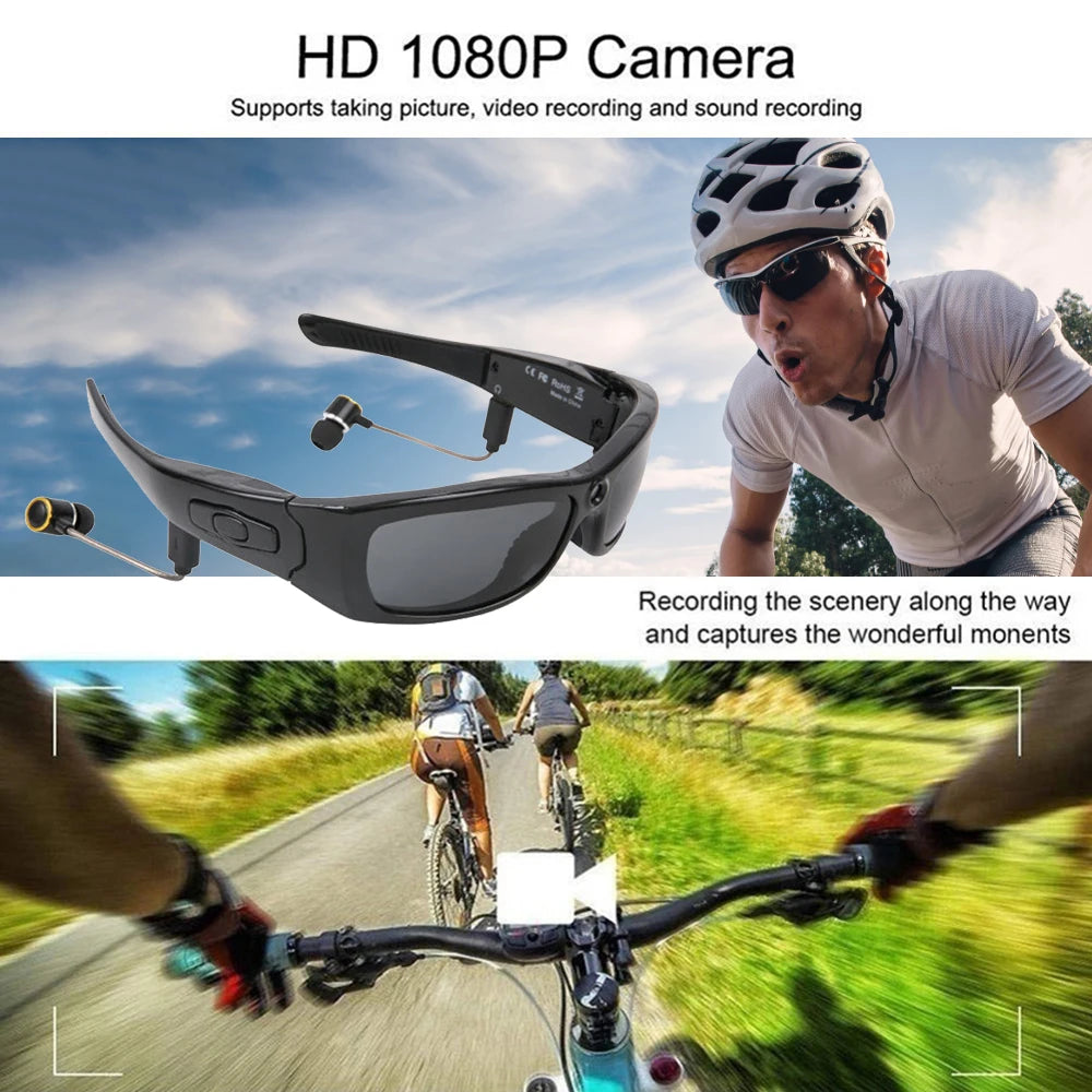 ÓCULOS DE SOL COM MINI CÂMERA - Mini câmera filmadora hd 1080p com fone de ouvido bluetooth, óculos de sol polarizados, câmera esportiva para dirigir, ciclismo, gravador de vídeo
