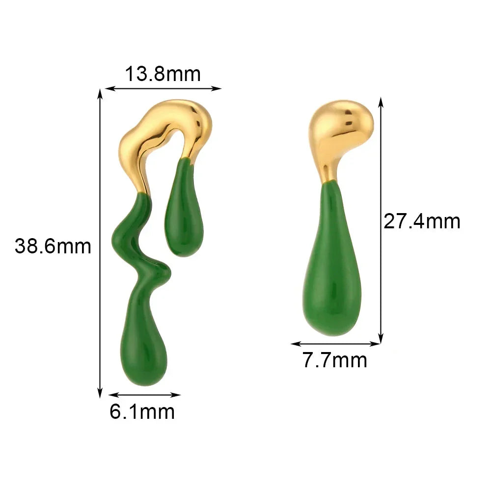 Brincos Assimétricos Waterdrop em Esmalte