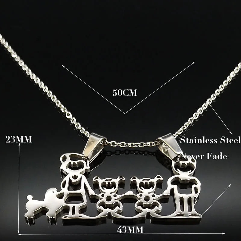 Stainless Steel Necklace Mama Family Necklaces Silver Color Love Boy Girl Pendant Jewelry Women Christmas Gift 355