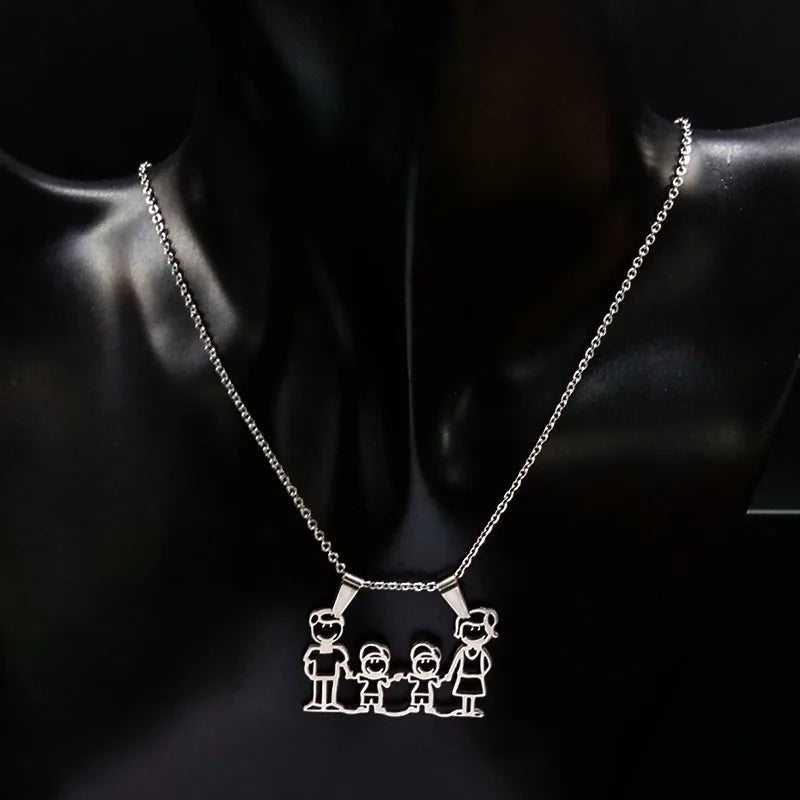 Stainless Steel Necklace Mama Family Necklaces Silver Color Love Boy Girl Pendant Jewelry Women Christmas Gift 355