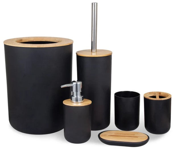 Kit Jogo Banheiro com 6 Peças Bambu com 15%OFF na Primeira Compra + Frete Grátis - 3 X Sem Juros Cartão