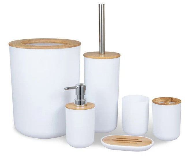 Kit Jogo Banheiro com 6 Peças Bambu com 15%OFF na Primeira Compra + Frete Grátis - 3 X Sem Juros Cartão