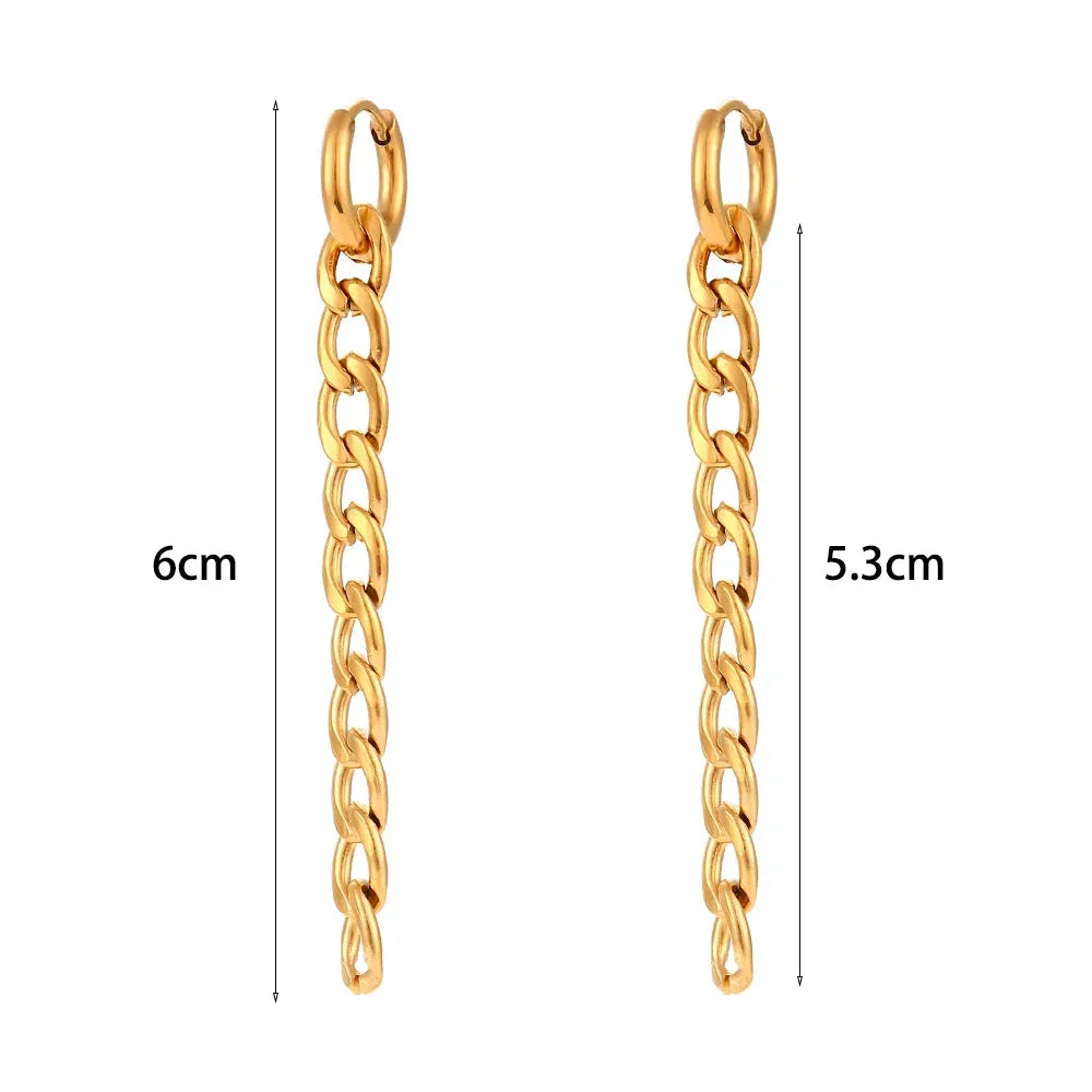 Brincos Elegantes de Ouro 18K com Corrente Oval