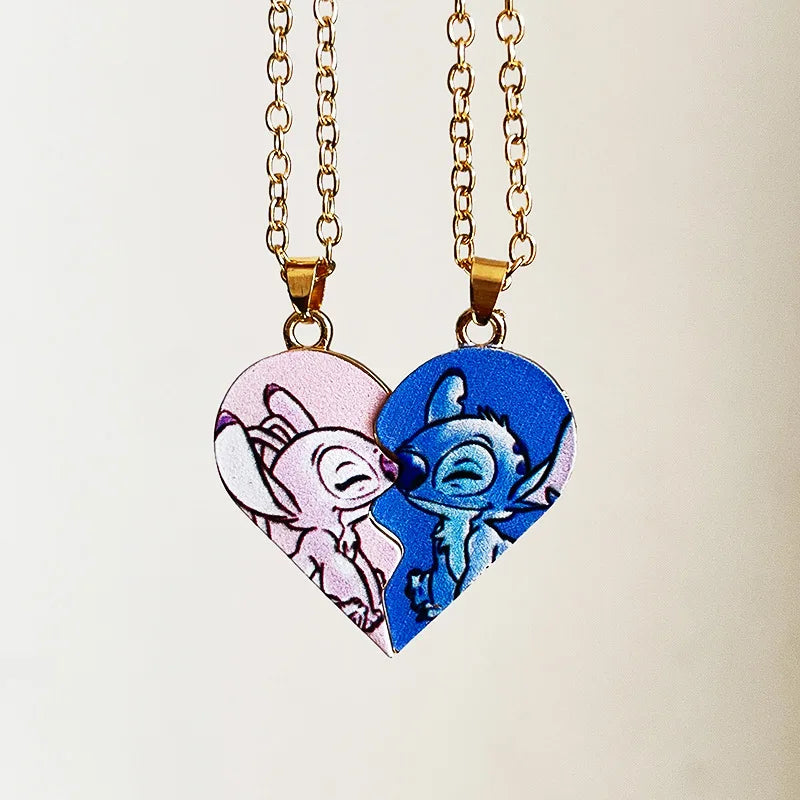 Lilo & Stitchs Necklaces Anime Stitch Heart Necklace Photo BFF Pendant Cute for Best Friends Accessories Jewelry Gifts
