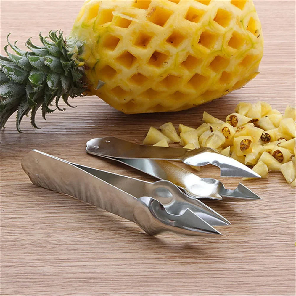 Descascador de frutas em aço inoxidável, descascador de frutas, abacaxi, cortador, faca de cozinha, gadgets, fatiador de abacaxi, clipes novos