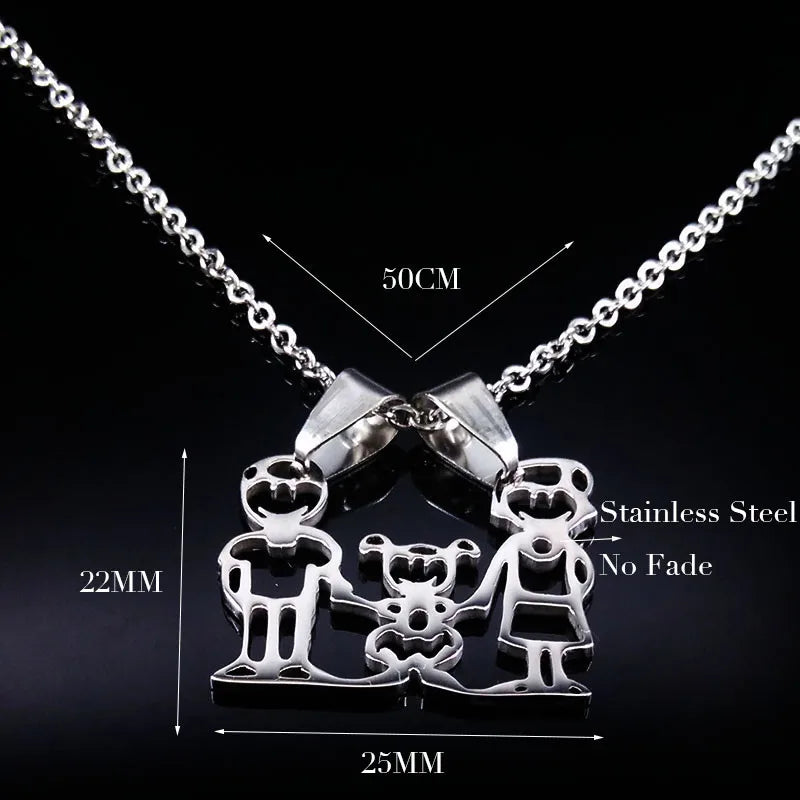 Stainless Steel Necklace Mama Family Necklaces Silver Color Love Boy Girl Pendant Jewelry Women Christmas Gift 355