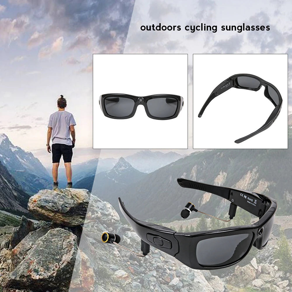 ÓCULOS DE SOL COM MINI CÂMERA - Mini câmera filmadora hd 1080p com fone de ouvido bluetooth, óculos de sol polarizados, câmera esportiva para dirigir, ciclismo, gravador de vídeo