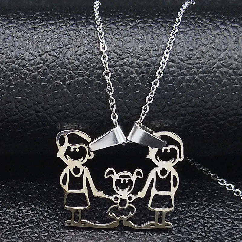 Stainless Steel Necklace Mama Family Necklaces Silver Color Love Boy Girl Pendant Jewelry Women Christmas Gift 355