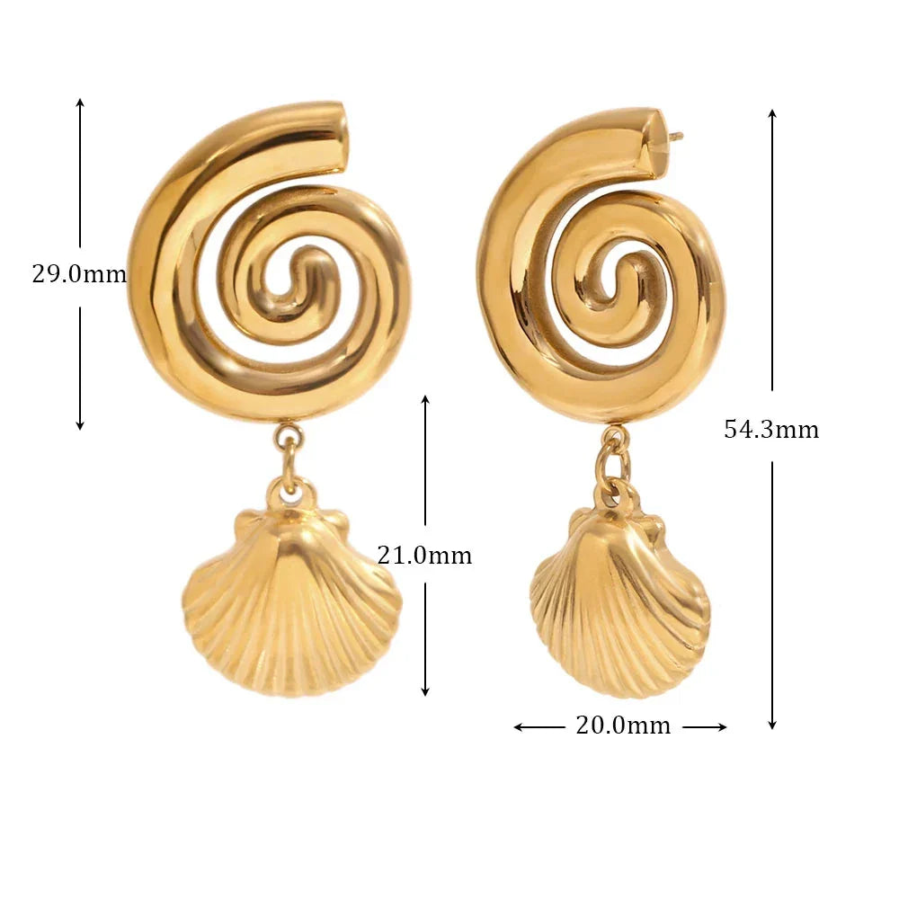 Brincos Femininos Belle-Vortex com Concha Dourada