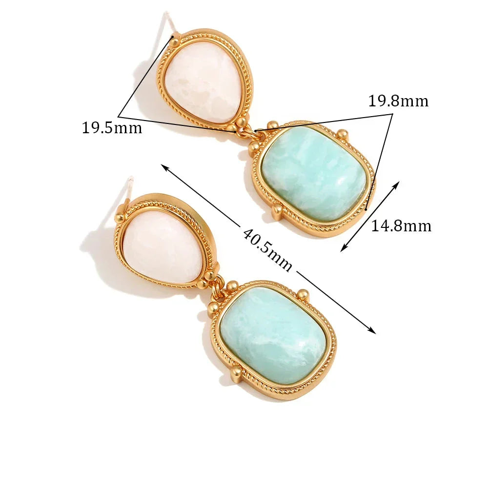 Brincos Elegantes de Jade Branco e Amazonita