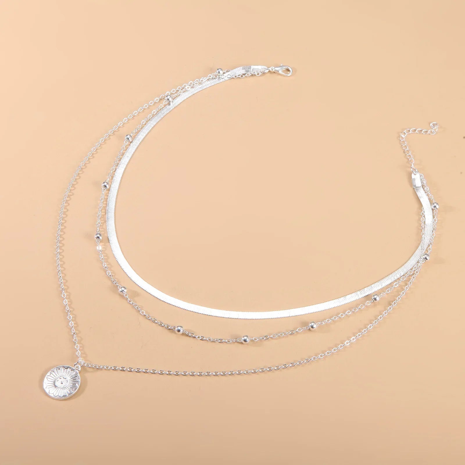 Colar Feminino Três Camadas em Prata 925 com Charme