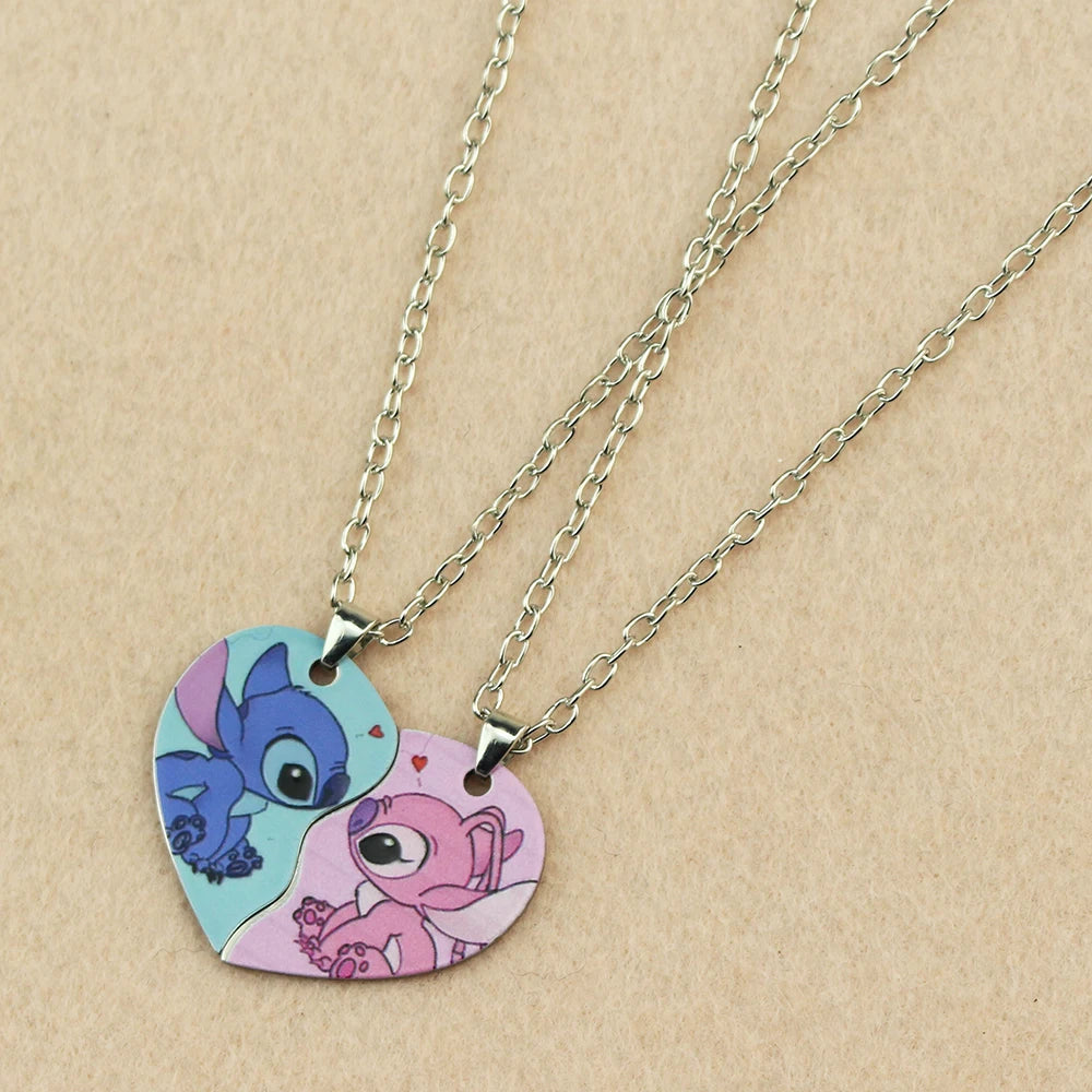 Lilo & Stitchs Necklaces Anime Stitch Heart Necklace Photo BFF Pendant Cute for Best Friends Accessories Jewelry Gifts