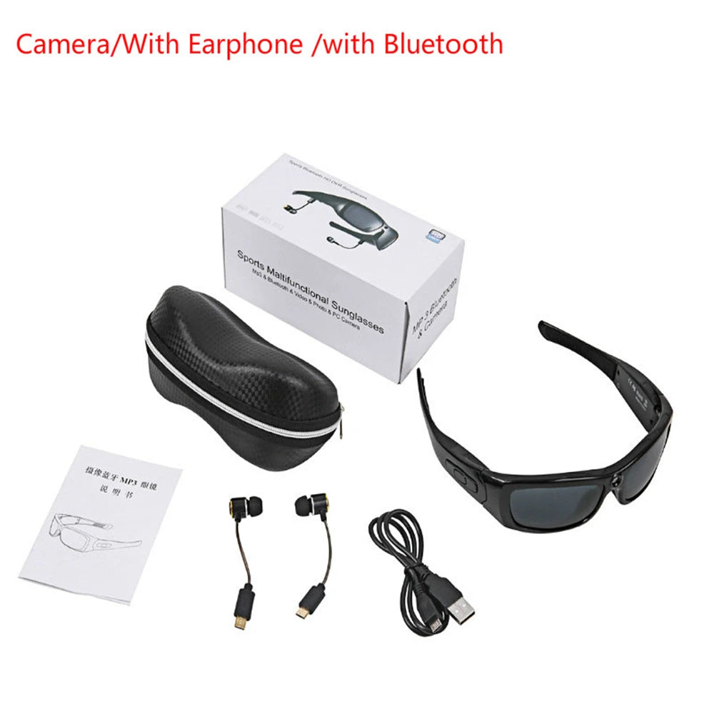ÓCULOS DE SOL COM MINI CÂMERA - Mini câmera filmadora hd 1080p com fone de ouvido bluetooth, óculos de sol polarizados, câmera esportiva para dirigir, ciclismo, gravador de vídeo