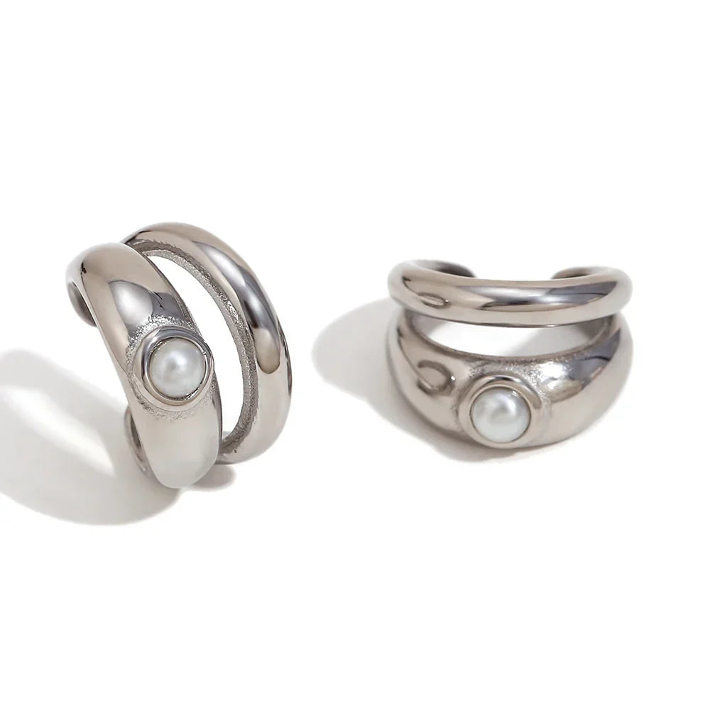 Brinco Clip Duplo Pérola Banhado a Ouro 18K