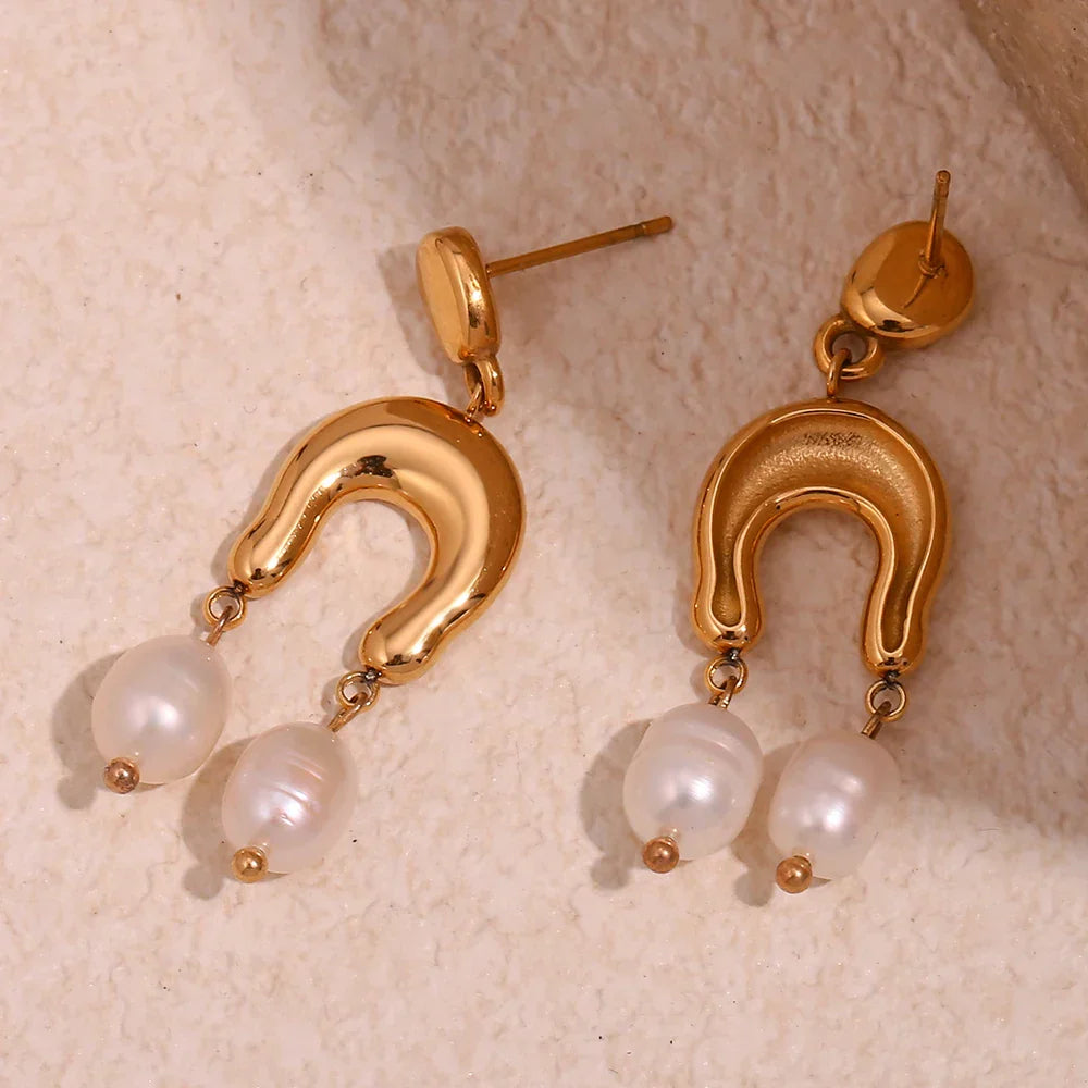 Brincos Boho de Pérola e Zircônia Banhados a Ouro