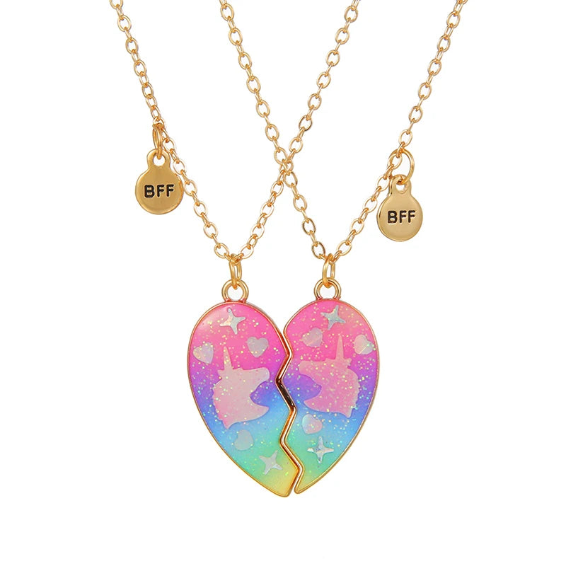Summer Style 2pcs/set Heart Unicorn Cat Animal Pendant BFF Necklace for 2 Best Friends Girls Friendship Gifts