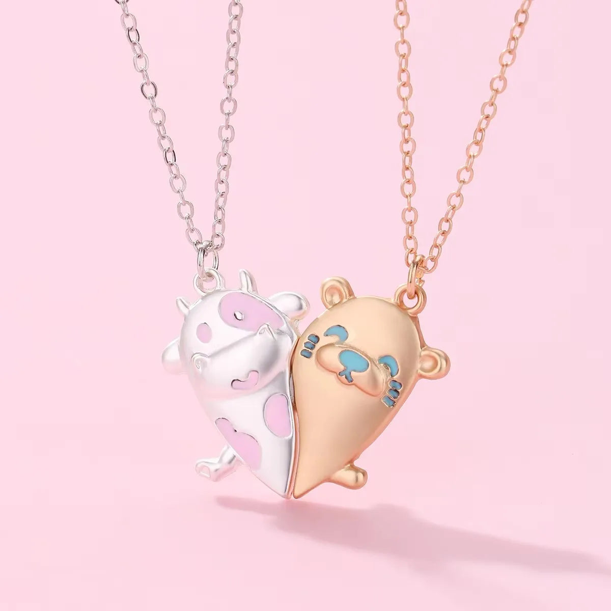 Cute Animal Magnet Necklaces for Women Girls Kawaii Best Friends Cat Rabbit Animal Pendant Chain BFF Friendship Jewelry Gifts