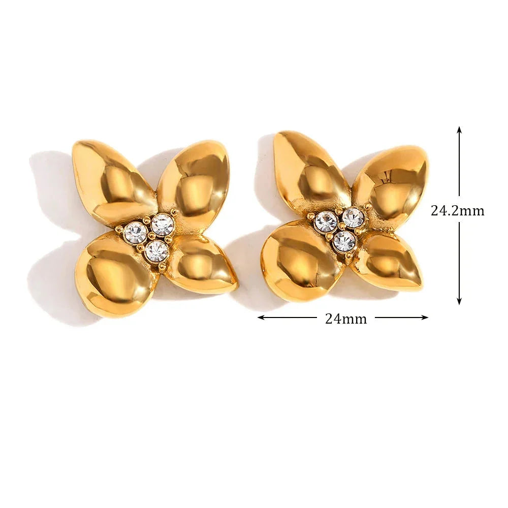 Brincos Florais de Zircônia Banhados a Ouro