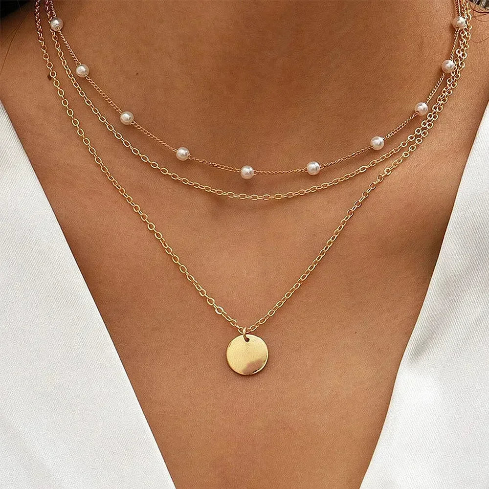 Colar Feminino Três Camadas em Prata 925 com Charme