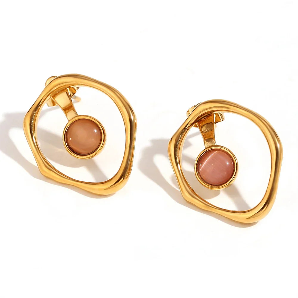 Brincos Elegantes de Zircônia em Aço Inoxidável TT