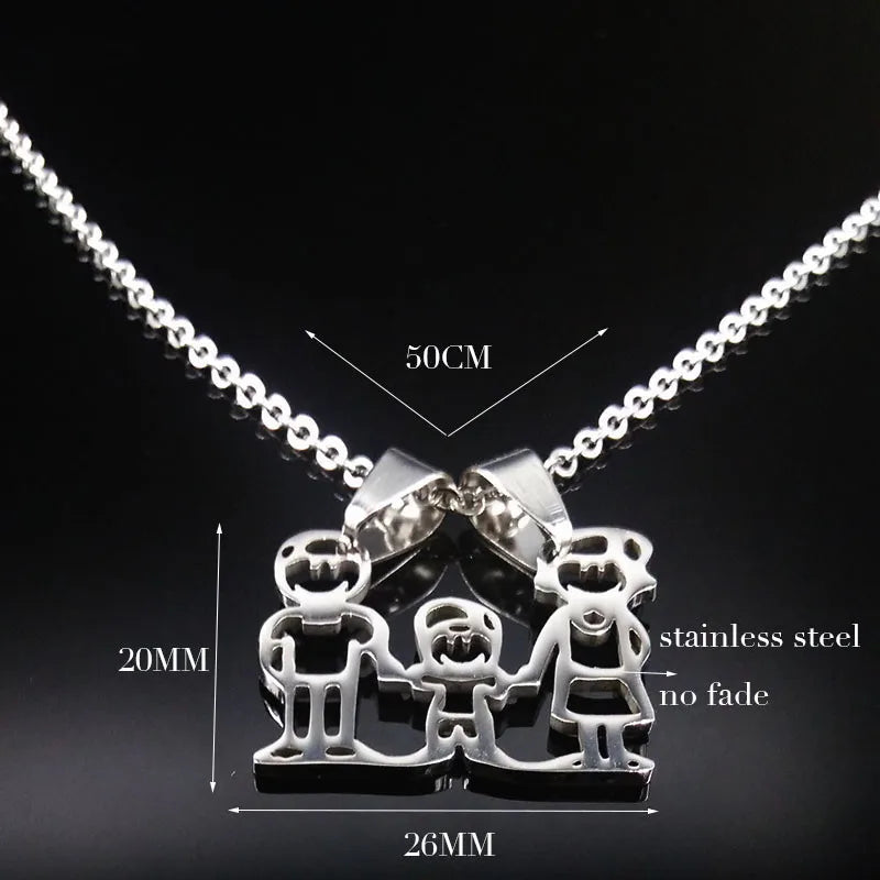 Stainless Steel Necklace Mama Family Necklaces Silver Color Love Boy Girl Pendant Jewelry Women Christmas Gift 355