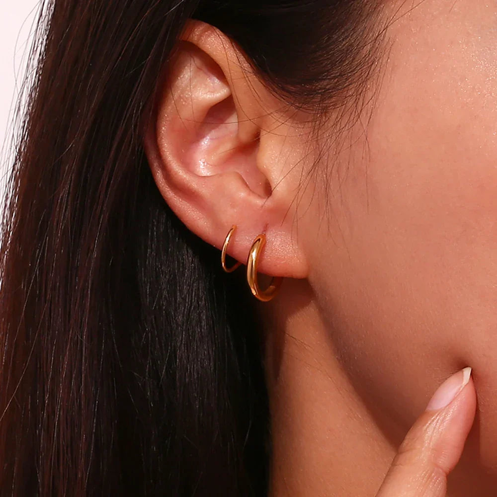 Brincos de Argola Dupla Banhados a Ouro 18K