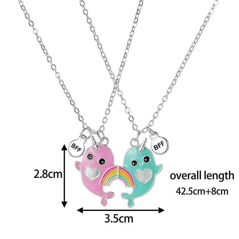Summer Style 2pcs/set Heart Unicorn Cat Animal Pendant BFF Necklace for 2 Best Friends Girls Friendship Gifts