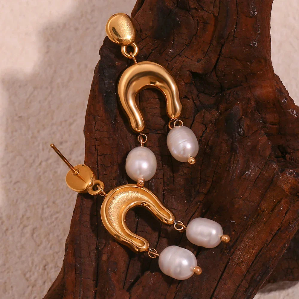 Brincos Boho de Pérola e Zircônia Banhados a Ouro