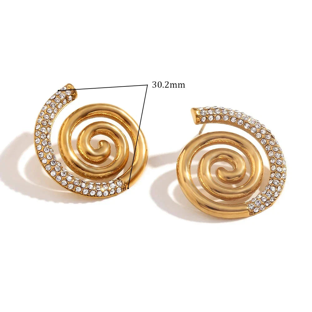 Brincos Espiral Dourados com Zircônias