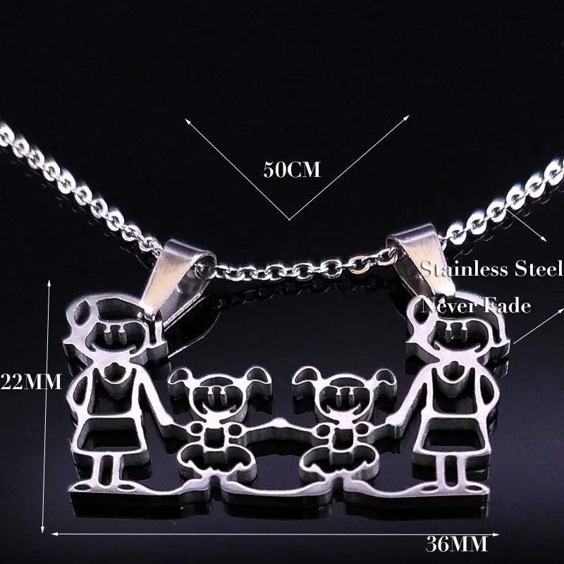 Stainless Steel Necklace Mama Family Necklaces Silver Color Love Boy Girl Pendant Jewelry Women Christmas Gift 355